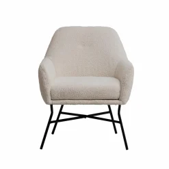Fauteuil<Made in Meubles Fauteuil blanc en tissu bouclette Amandine