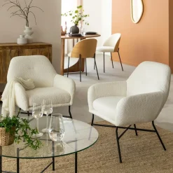 Fauteuil<Made in Meubles Fauteuil blanc en tissu bouclette Amandine