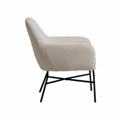 Fauteuil<Made in Meubles Fauteuil blanc en tissu bouclette Amandine
