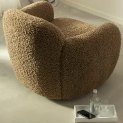 Fauteuil<Made in Meubles Fauteuil club en tissu bouclette marron Tommy