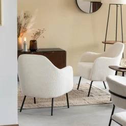 Fauteuil<Made in Meubles Fauteuil confort en tissu bouclette blanc Amandine