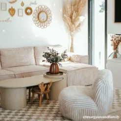 Fauteuil<Made in Meubles Fauteuil confort en velours côtelé beige écru Johanna