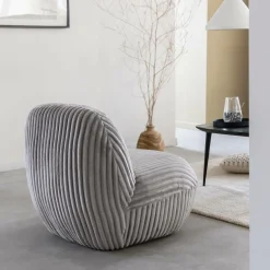 Fauteuil<Made in Meubles Fauteuil confort en velours côtelé gris Johanna