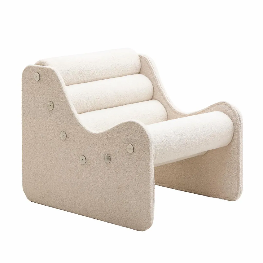 Fauteuil<Made in Meubles Fauteuil des années 70 en tissu bouclette blanc Athéna