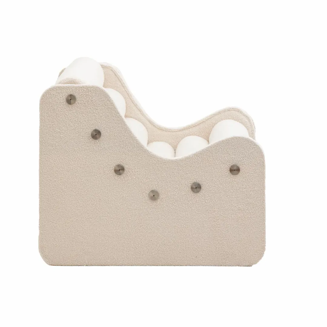 Fauteuil<Made in Meubles Fauteuil des années 70 en tissu bouclette blanc Athéna