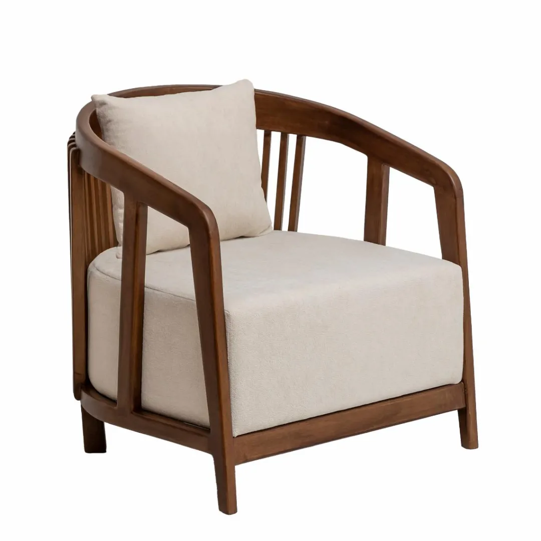 Fauteuil<Made in Meubles Fauteuil en manguier et en velours Térence