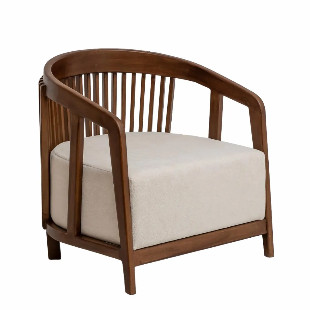 Fauteuil<Made in Meubles Fauteuil en manguier et en velours Térence