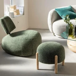 Fauteuil<Made in Meubles Fauteuil en tissu bouclette avec dossier vert Teresia