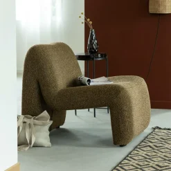 Fauteuil<Made in Meubles Fauteuil en tissu bouclette marron Ludovic