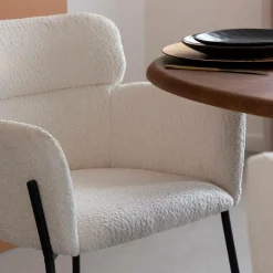 Chaise<Made in Meubles Fauteuil en tissu bouclette blanc Valentin (lot de 2)