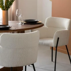 Chaise<Made in Meubles Fauteuil en tissu bouclette blanc Valentin (lot de 2)