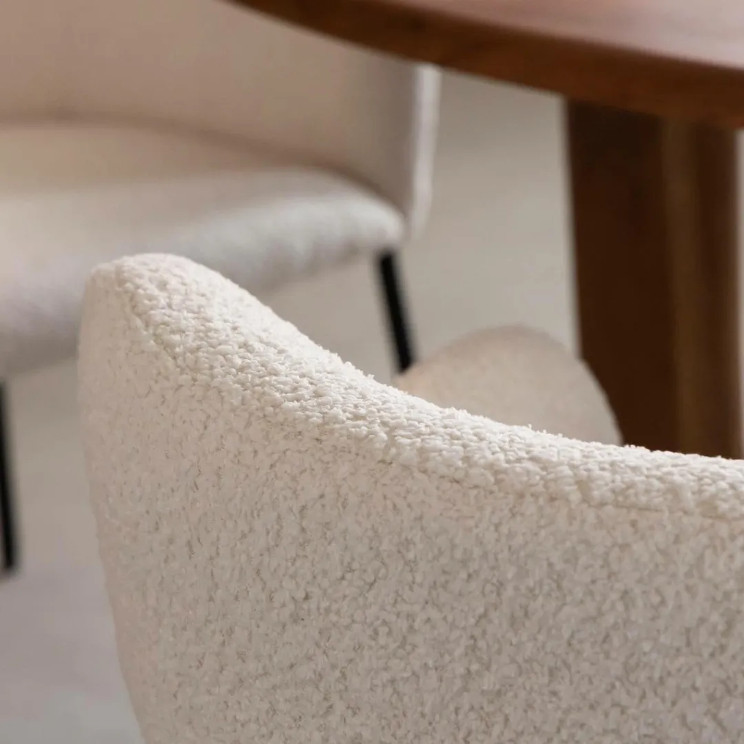 Chaise<Made in Meubles Fauteuil en tissu bouclette blanc Valentin (lot de 2)