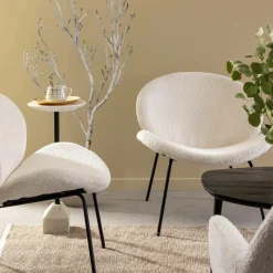 Fauteuil<Made in Meubles Fauteuil en tissu bouclette blanc Dorian
