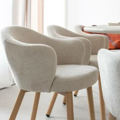 Fauteuil<Made in Meubles Fauteuil en tissu écru et pieds en métal effet bois Mayi