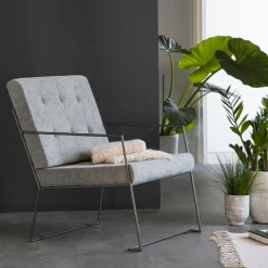 Fauteuil<Made in Meubles Fauteuil lounge en tissu bleu délavé armature métal