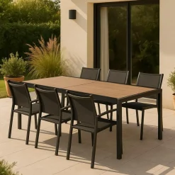 Table De Jardin<Made in Meubles Grande table de jardin en aluminium gris et effet bois Ayden