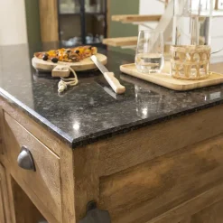 Meuble Bas|Ilot Central<Made in Meubles Ilot central en bois de manguier et plateau en marbre Paul