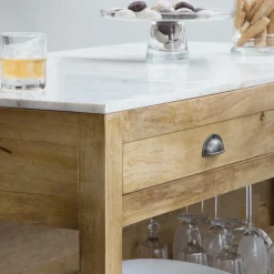 Meuble Bas|Ilot Central<Made in Meubles Ilot central en bois de manguier et marbre blanc Louisa