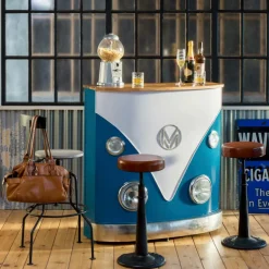 Meuble Bar<Made in Meubles Meuble bar bleu avec plateau en bois de manguier Combi