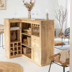 Meuble Bar<Made in Meubles Meuble bar en angle bois de manguier Lou