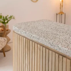 Meuble Bar<Made in Meubles Meuble bar en angle bois de manguier et terrazzo Lou