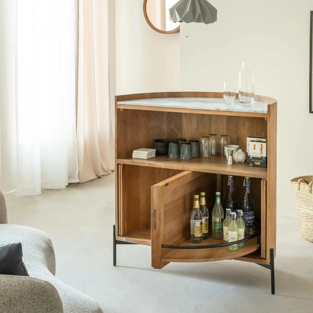 Meuble Bar<Made in Meubles Meuble bar en bois de manguier et marbre Adler