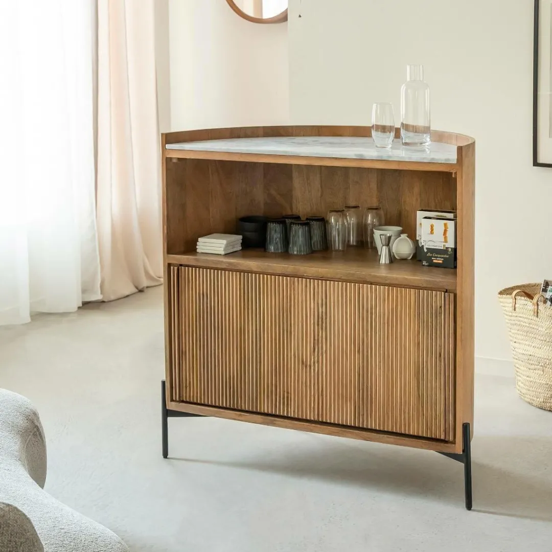 Meuble Bar<Made in Meubles Meuble bar en bois de manguier et marbre Adler