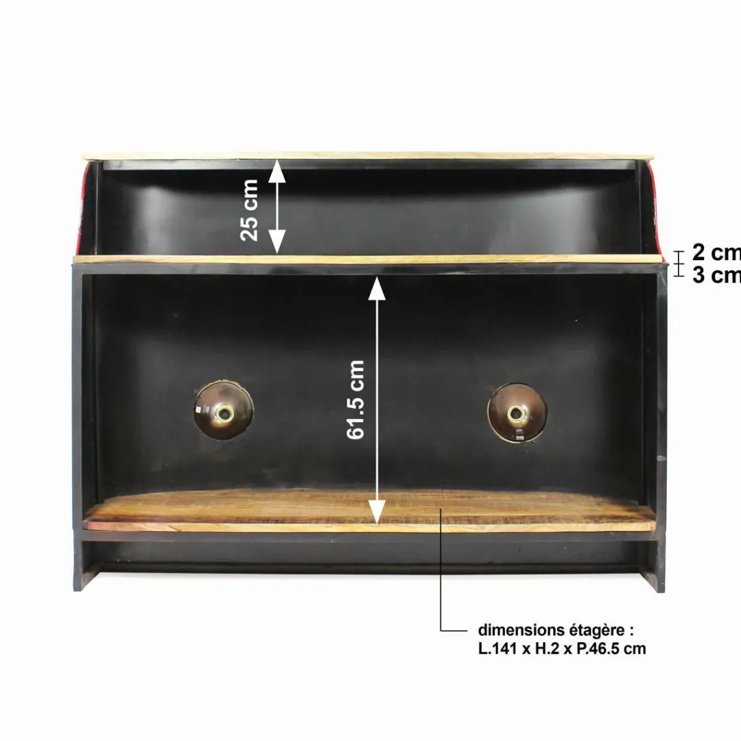 Meuble Bar<Made in Meubles Meuble bar noir avec plateau en bois de manguier Combi