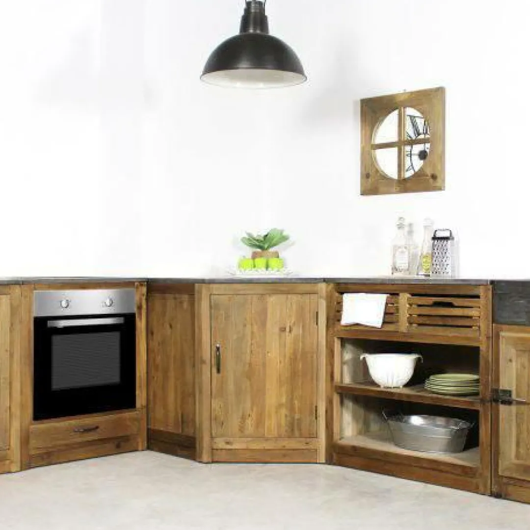 Meuble Bas<Made in Meubles Meuble bas de cuisine 2 tiroirs + 1 étagère Champêtre