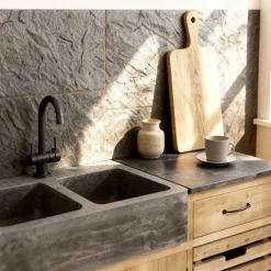 Meuble Bas<Made in Meubles Meuble bas de cuisine en bois recyclé et pierre bleue Romain