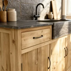 Meuble Bas<Made in Meubles Meuble bas de cuisine en bois recyclé et pierre bleue Romain