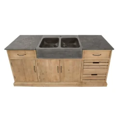 Meuble Bas<Made in Meubles Meuble bas de cuisine en bois recyclé et pierre bleue Romain