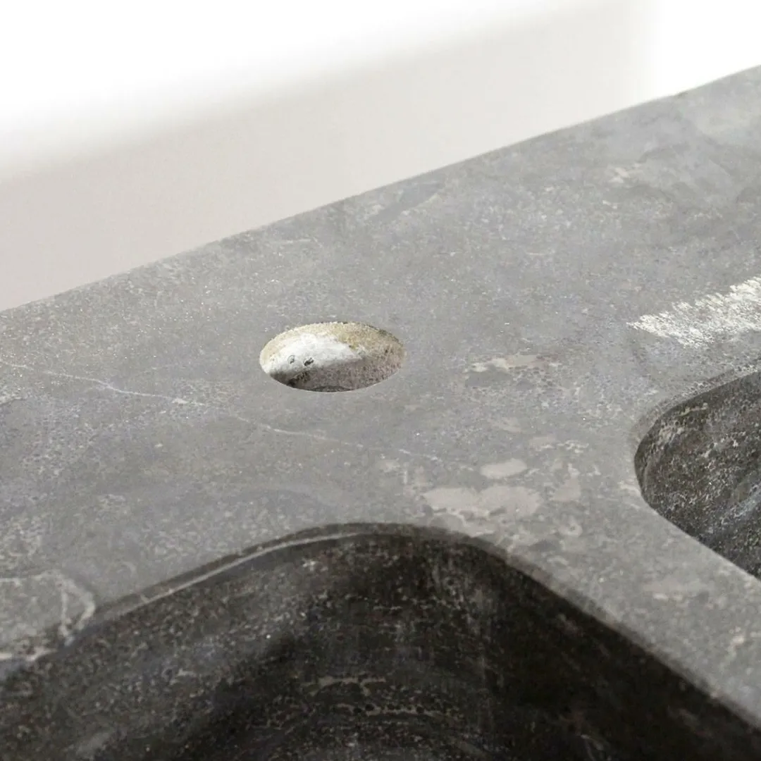 Meuble Bas<Made in Meubles Meuble bas de cuisine évier 2 vasques pierre bleue Champêtre