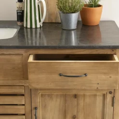 Meuble Bas<Made in Meubles Meuble de cuisine en vieux pin et pierre bleue Champêtre