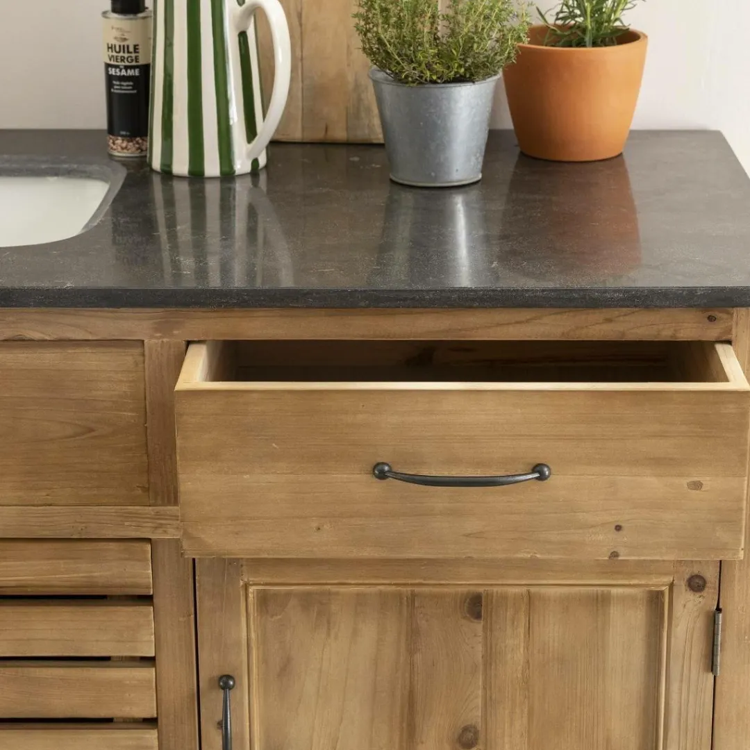 Meuble Bas<Made in Meubles Meuble de cuisine en vieux pin et pierre bleue Champêtre