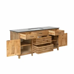 Meuble Bas<Made in Meubles Meuble de cuisine en vieux pin et pierre bleue Champêtre