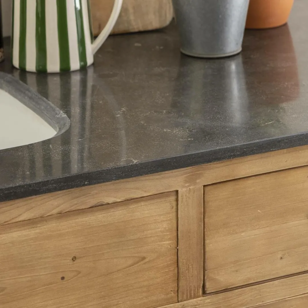 Meuble Bas<Made in Meubles Meuble de cuisine en vieux pin et pierre bleue Champêtre