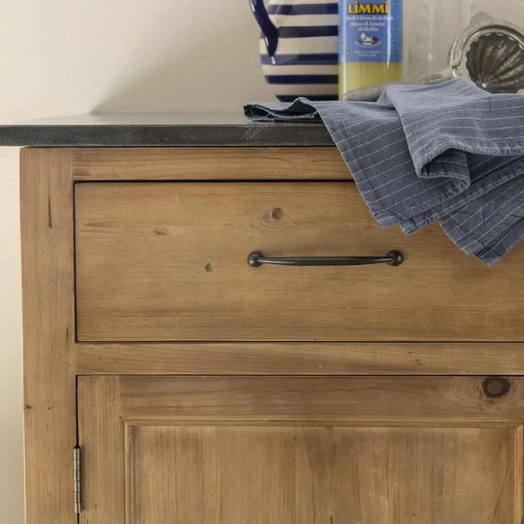 Meuble Bas<Made in Meubles Meuble de cuisine en vieux pin et pierre bleue Champêtre