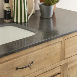 Meuble Bas<Made in Meubles Meuble de cuisine en vieux pin et pierre bleue Champêtre