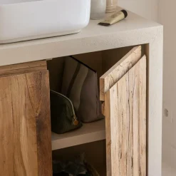 Meuble Sous Vasque<Made in Meubles Meuble sous vasque 2 portes en bois effet béton et bois recyclé Dalva