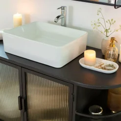 Meuble Sous Vasque<Made in Meubles Meuble sous vasque arrondi en métal et verre strié Elizabeth