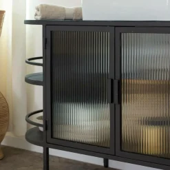 Meuble Sous Vasque<Made in Meubles Meuble sous vasque arrondi en métal et verre strié Elizabeth