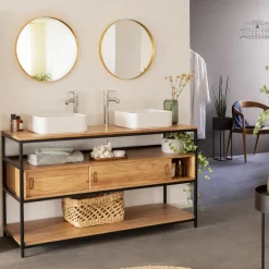 Meuble Sous Vasque<Made in Meubles Meuble sous vasque en bois d'acacia et métal Montréal