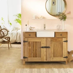 Meuble Sous Vasque<Made in Meubles Meuble sous vasque en bois recyclé et marbre Lizon