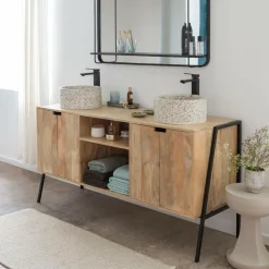Meuble Sous Vasque<Made in Meubles Meuble sous vasque en bois de manguier et métal Jeanne