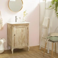 Meuble Sous Vasque<Made in Meubles Meuble sous vasque en pin recyclé blanchi et marbre blanc Gemma