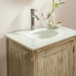 Meuble Sous Vasque<Made in Meubles Meuble sous vasque en pin recyclé blanchi et marbre blanc Gemma