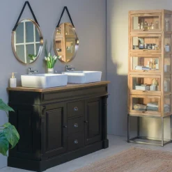 Meuble Sous Vasque<Made in Meubles Meuble sous vasque en pin massif noir 150 cm Manel