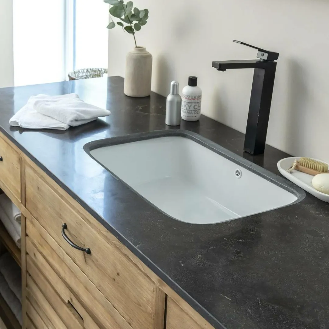 Meuble Sous Vasque<Made in Meubles Meuble sous vasque en vieux pin et pierre bleue Garance