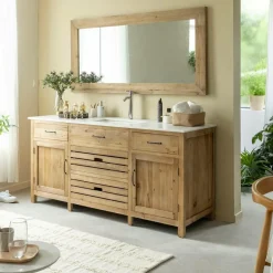 Meuble Sous Vasque<Made in Meubles Meuble sous vasque en vieux pin et marbre blanc Nils